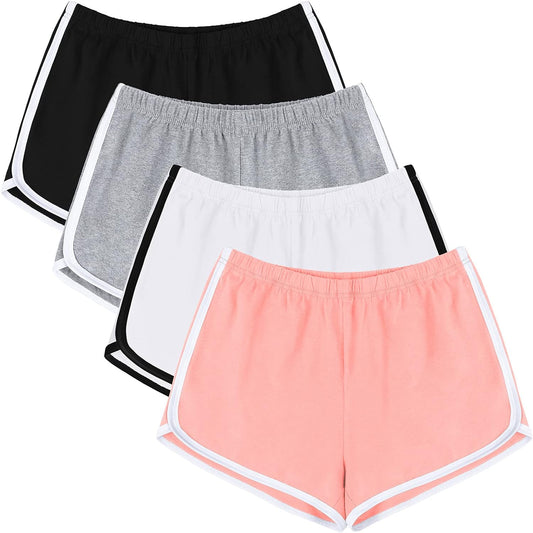 4 Pack Yoga Short Pants Cotton Sports Shorts Gym Dance Workout Shorts Dolphin Running Athletic Shorts for Women